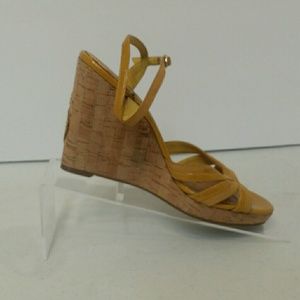 Bandolino Yellow Patent Cork Wedge With Swirl Bead